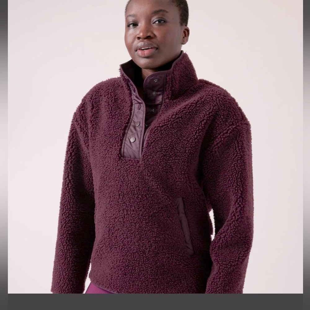 NWT Athleta cozy Sherpa snap sweatshirt color eggplant